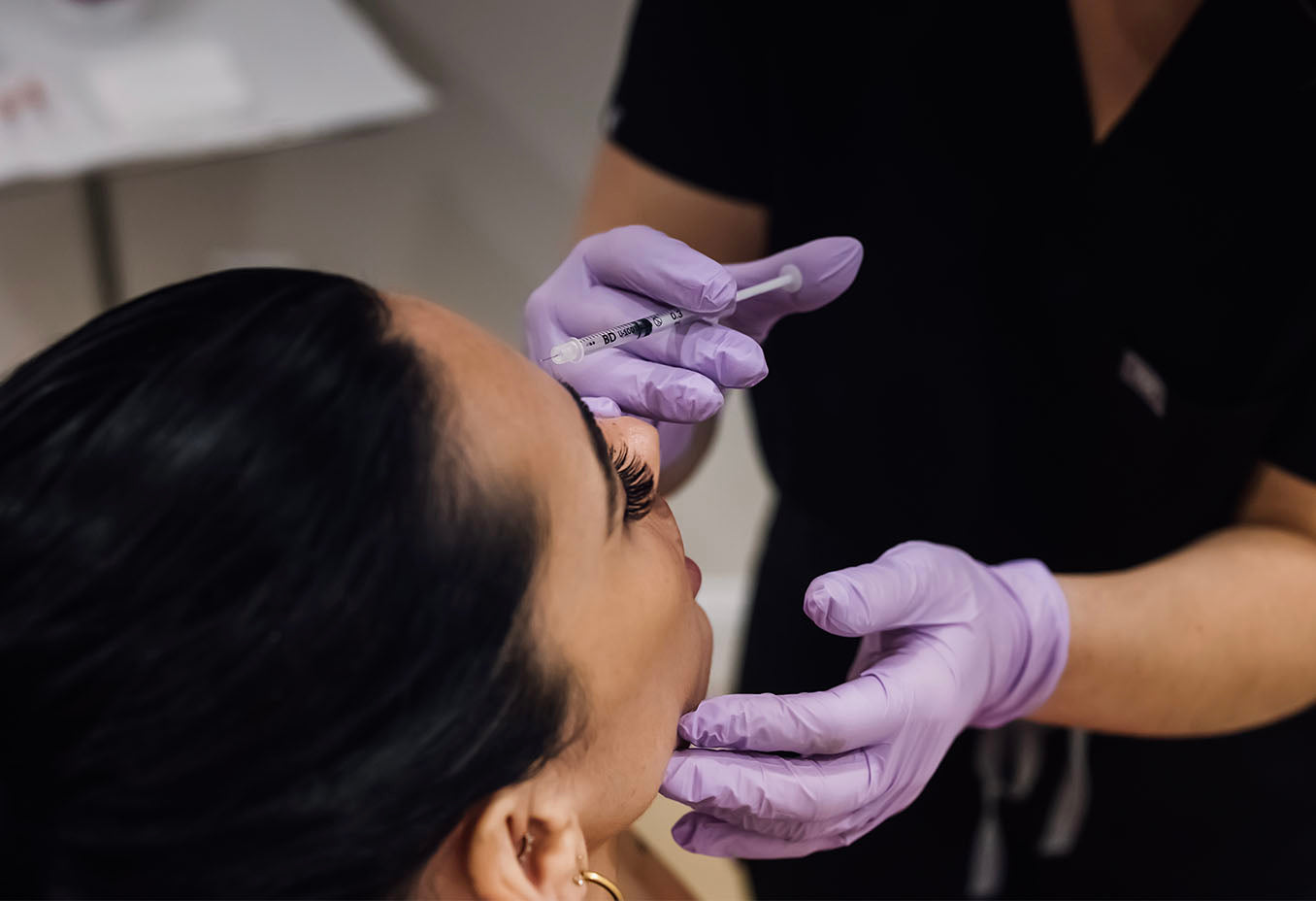 woman receiving botox wrinkle relaxers at Skin Design Aesthetics in South Shore, MA