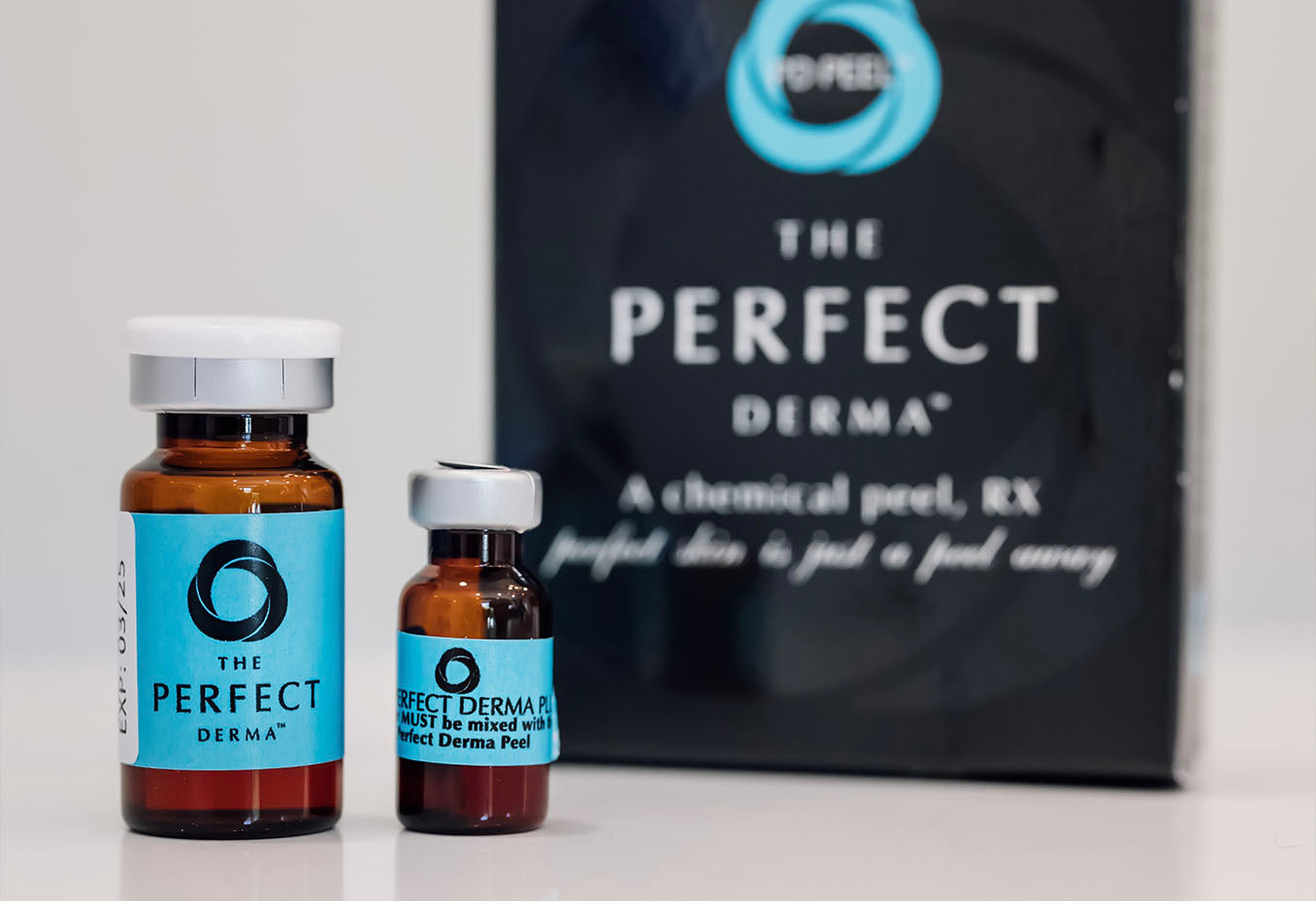 The Perfect Derma Chemical Peel vial and box treatment performed at Skin Design Aesthetics Medical spa in South Shore, MA