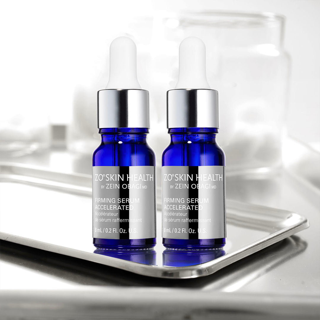 zo skin health firming serum accelerated on blue product stand